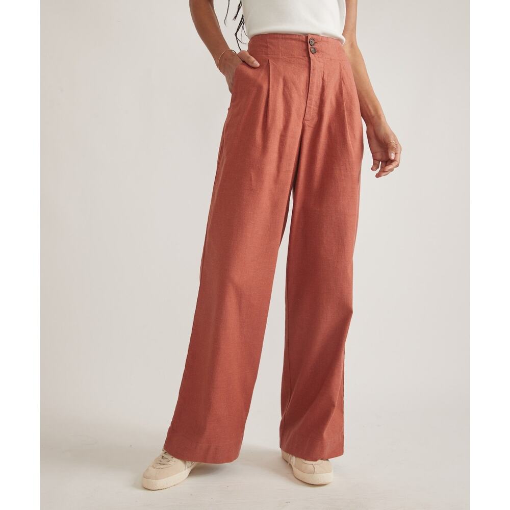 Marine Layer Wide-Leg Hemp Pants in Rust